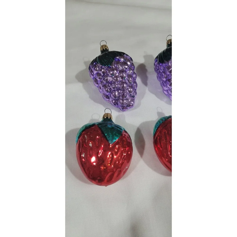 Four Vintage Hand Blown Glass Fruit Christmas Ornaments - Made In Colombia